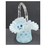 Fenton Blue Opalescent  Art Glass Basket 4 3/4"w