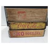 3 Vintage Soda Bottle Crates Coca Cola, RK & 7-UP