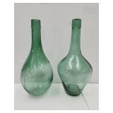 2 VTG Aqua Green Wine Bottles-Blob Top, 10.5"H
