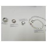 VTG Faceted Clear Bead Necklace & Costume Rings