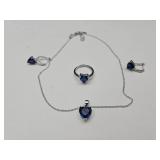 New Silver Plated Adj. Ring, Earrings & Necklace