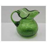 Green Crackle  Art Glass Pitcher / Creamer 4 3/4h