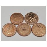 5 One Ounce Copper Rounds Five Special Ladies