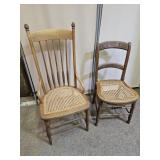 2 Antique  Cane Bottom Chairs