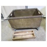 VTG Laundry Cart w Wheels  25 x15.5"h & Wood Tote