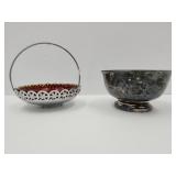 Pr Red Glass/Metal Condiment Bowls    5"W