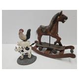 Cast Iron Rooster & Folk Art Horse
