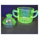 Green Depression Sugar Bowl & Creamer Lid
