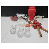 Hall Creamer, Bakelite? Earrings, Salts, Creamer+