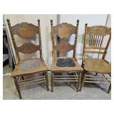 3 Primitive High Back  Chairs 2 W Leather Bottoms