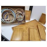 Large Lot of Embroidery Hoops & Wood Tray
