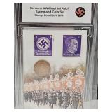 German WWII Stamps & Bronze Coin Set w COA