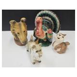 VTG Planter Dog Vase, Bunny, Turkey, Scottie Dog +