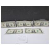 5 STAR $1 Bills 4-2013 Series &1-2017 Series, .