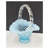 Fenton  Blue Hobnail Glass Basket 4 1/2" w