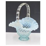 Fenton Hobnail Blue Glass Basket 4 1/2" w
