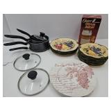 Lot of Plates , Juicer & Pans