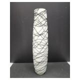 16.5" Art Glass White Vase w Black Threaded Design