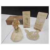 Marble Paperweights, Ashtray + & Bookends See Cond