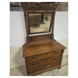 Antique 3 Drawer Oak Dresser w Mirror 43x18.5 x32h