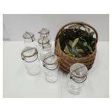 Lot 6 Ball Jars Qt Size in Basket Farmhouse Decor