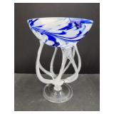 Zorza Cobalt Blue & White Art Glass Bowl 7 3/4"H