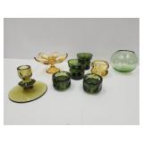 Amber & Green Art Glass Candle Holders