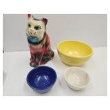 Chalkware  Carnival Cat Bank w Chips & Bowl 9"W