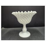 Fenton Hobnail Milk Glass Compote 5 3/4"H