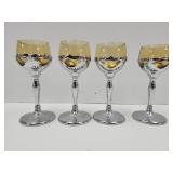 4 Farber Bros Amber Glass & Chrome Glasses 5 3/4"H