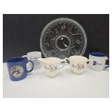 Homer Laughlin  Cream, Sugar, IN ADV Mugs & Tray