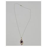 14k Gold Pendant & Necklace Ameyhyst & Diamond