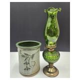 Hunter Green Stoneware 6.5" h & Oil Lamp