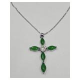 Beautiful 925 Silver Necklace w Jade Cross 16"