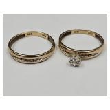 10k Gold Wedding Ring Set  & Diamond  SZ 7