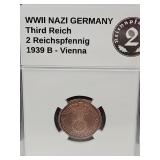 1939 B WWII Germany (2pf) Bronze Coin