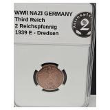 1939 E WWII Germany (2pf) Bronze Coin