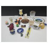 2 Stone Tie Clips, Cast Iron Trivet, Glassware +