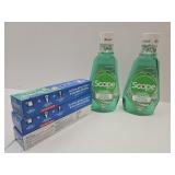 3 Crest Toothpaste & 2 Bottles  Scope Mouthwash