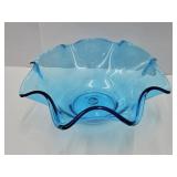 Handblown Mid Century LG Glass Ruffled Bowl