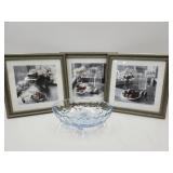 Blue Glass Fruit Bowl & Wall Decor