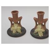 Pair of Roseville Pottery Clematis Candle Holders