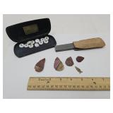 Arrow Heads, Sharpening Stone, Buttons
