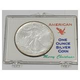 1990 Silver 1 OZ  Eagle Merry Christmas Case