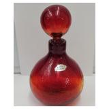 Red Blenko Crackle Glass Decanter w Stopper 8 3/4"