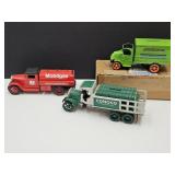 3 Die Cast Bank Trucks; Mobilgas, Conoco +