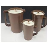 Set of 3 Vintage  Tupperware Brown Pitchers