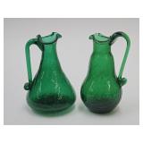 Emerald Green Crackle Glass Creamers Set of 2