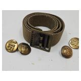 US Military Belt, WWII Collar Disc & Buckle
