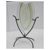 Vigra Studio Signed Art Glass Vase W Metal Stand